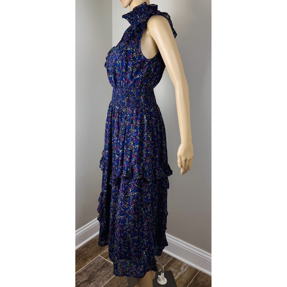 Lulus Evalina Navy Blue Floral Print Mock Neck Midi Dress Women's SZ S - Picture 9 of 16